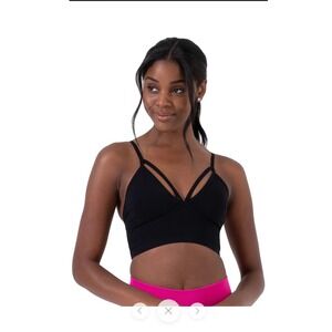 NUX Strappy V-Neck Sports Bra Mustard Yellow Seamless Bralette‎ S yoga Pilates